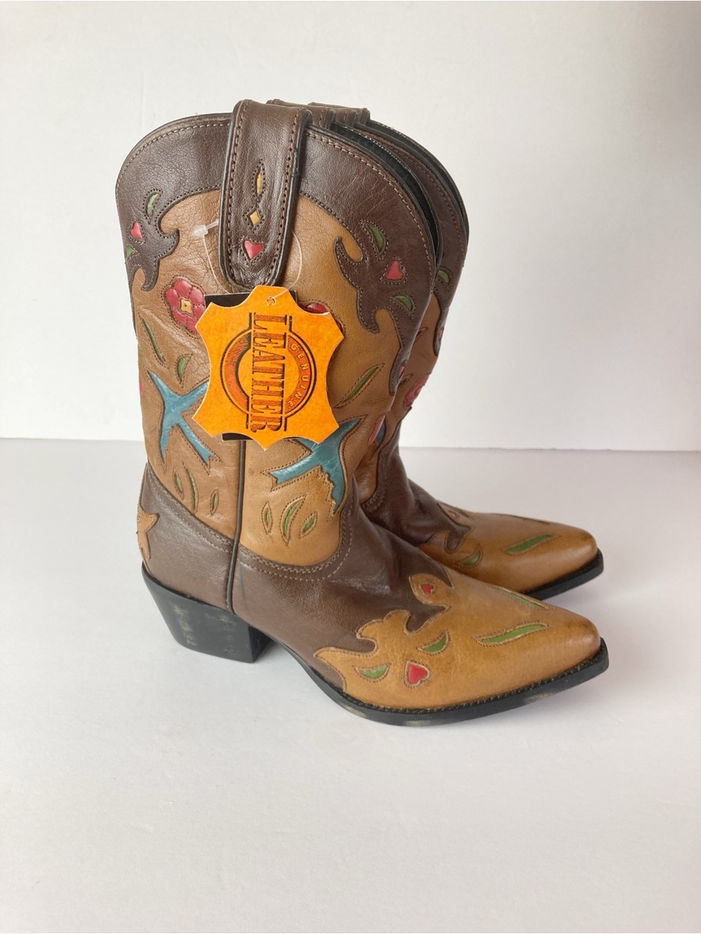 Dan Post New Bluebird Brown Leather Cowboy Boots  Big  Girl Size 4